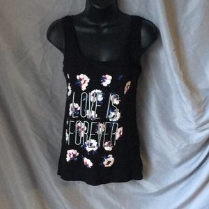Black floral graphic tank “love is forever”